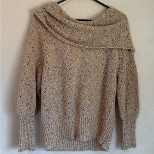 Newport News Off-the-Shoulder Speckled Tan Sweater